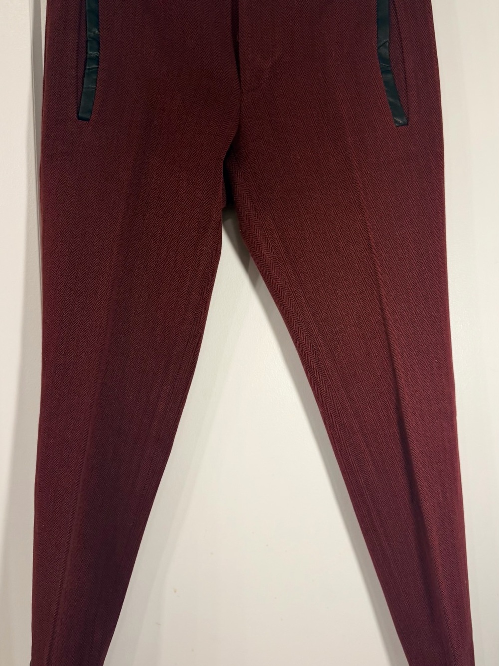 Banana Republic “Sloan” Burgundy Herringbone Pants Faux Leather Trim Size 4